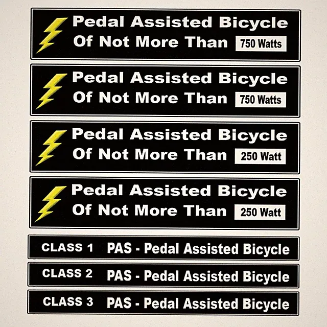 Pedal Assisted eBike Decal Kit Fits Pedal Assist Electric Bikes 250 - 750 Watts